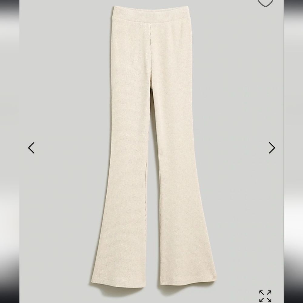 Madewell MWL Ribbed Pull-On Flare Pants in hthr summer dune Cream